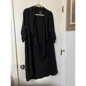 Iris Los Angeles  Ruffle Neck Black cascading  cardigan Cover Up sz L 3/4 Sleeve